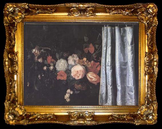 framed  SPELT, Adrian van der Flower Still Life with Curtain (mk14), ta009-2